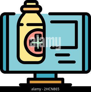 Symbol für Online-Medikamente. Umriss Online-Medikamente Vektor Symbol Farbe flach isoliert Stock Vektor