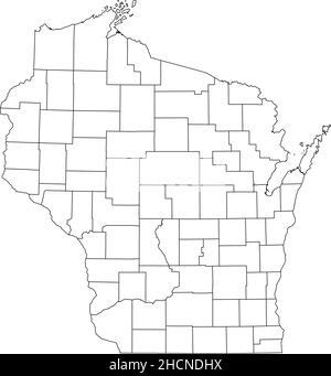 Weiße leere Vektor-Verwaltungskarte des Bundesstaates Wisconsin, USA mit schwarzen Grenzen seiner Grafschaften Stock Vektor