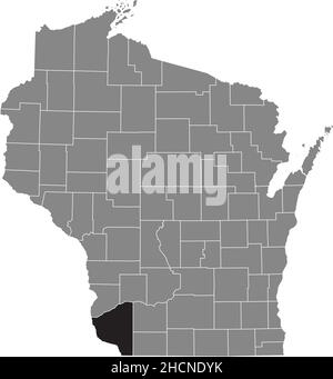 Schwarz markierte Standortkarte des Grant County in grauer Verwaltungskarte des Bundesstaates Wisconsin, USA Stock Vektor