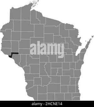 Schwarz markierte Standortkarte des Pepin County in der grauen Verwaltungskarte des Bundesstaates Wisconsin, USA Stock Vektor
