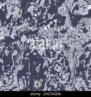 Dunkelblau marmorierte, maskuline nahtlose Textur. Unregelmäßiger Hintergrund mit Fleckfarbe. Marmorkachelbar grafisches Design Tapete Muster Stockfoto