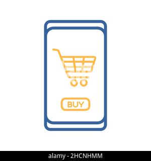 Handy-Shopping oder Online-Shopping mit Warenkorb Vektor-Symbol. E-Commerce-Zeichen. Graph-Symbol für Ihr Website-Design, Logo, App, UI Stock Vektor