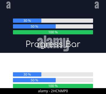 Fortschrittsbalken, App-Downloads, Datei-Downloads. Mit den Prozentsätzen der Belastung angezeigt. Benutzeroberfläche für die Website und die Anwendung. Vektor Stock Vektor