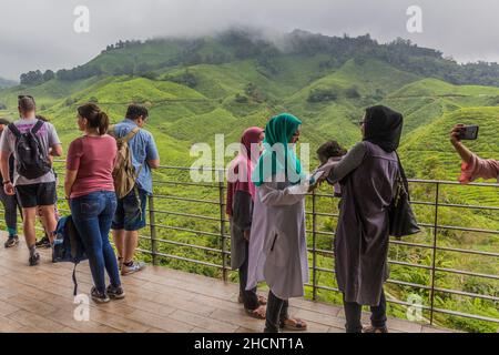 CAMERON HIGHLANDS, MALAYSIA - 28. MÄRZ 2018: Terrasse des BOH Tea Center in den Cameron Highlands, Malaysia Stockfoto