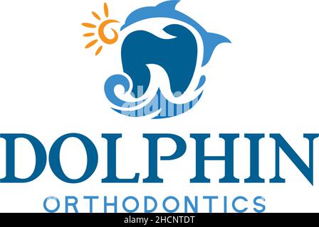 Farbenfrohes DOLPHIN KIEFERORTHOPÄDIE mit Sonnenlogo Stock Vektor