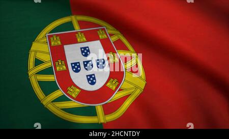 Eine wunderschöne satinierte looping Flagge Animation von Portugal. Portugal Flagge Animation Stock Footage. Portugal Animation der Landesflagge im bree Stockfoto