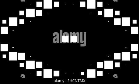 Moderner schwarz-weißer Hintergrund von wild flackernden Quadraten. High Definition CGI-Bewegungshintergründe, ideal für die Bearbeitung, LED-Hintergründe oder die Übertragung Stockfoto