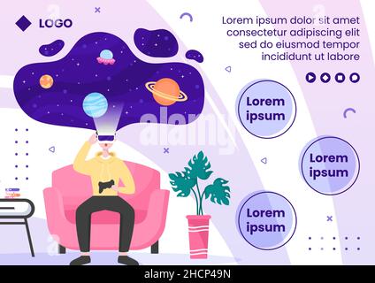 VR-Brille mit Virtual Reality-Spiel Broschüre Vorlage Flat Design Illustration editierbar von quadratischen Hintergrund für Social Media, Grußkarte oder Web Stock Vektor