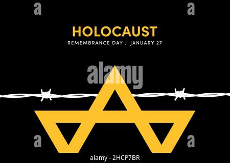 Internationaler Holocaust-Gedenktag. Jüdischer Stern auf schwarzem Hintergrund. Gedenktag zum Zweiten Weltkrieg, 27. Januar Stockfoto