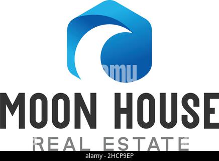 Modernes, einfaches MOON HOUSE-Logo-Design für Immobilien Stock Vektor