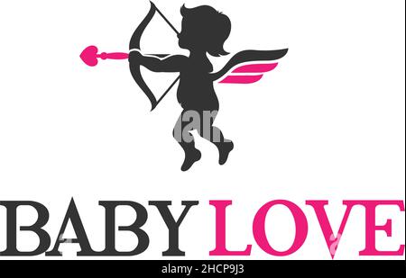 Moderne Silhouette BABY LIEBE Bogenschütze Logo-Design Stock Vektor