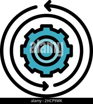 Symbol für den Getriebefluss. Kontur Zahnradsystem Flussvektor Symbol Farbe flach isoliert Stock Vektor