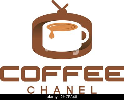 Modernes farbenfrohes KAFFEEKANAL-braunes Logo-Design Stock Vektor