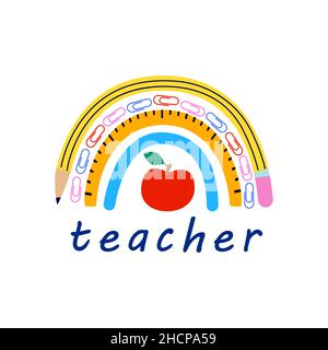 Lehrer Leben Regenbogen und Apfel Wertschätzung Tag T-Shirt-Design Stock Vektor