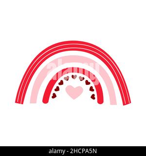 Happy Valentines Day niedlichen Regenbogen. Cartoon Regenbogen mit roten Herzen. Stock Vektor