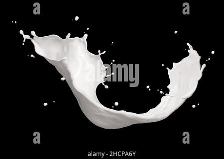 Milch Spritzen auf schwarzem Hintergrund isoliert Stockfoto