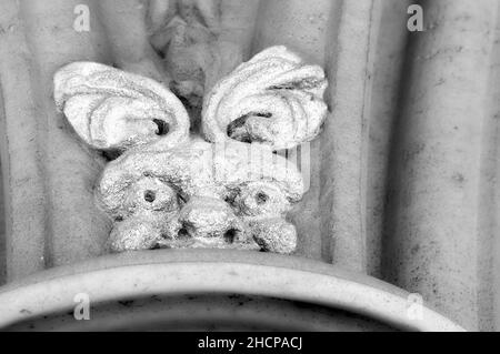 Steinskulptur eines Hybriden an der Wand des Kegelhauses in der Kathedrale in Lincoln, England. Stockfoto