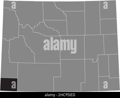 Schwarz markierte Standortkarte des Uinta County in grauer Verwaltungskarte des Bundesstaates Wyoming, USA Stock Vektor