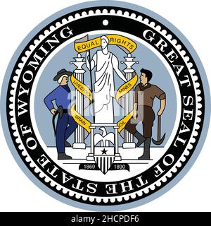 Offizieller aktueller Vektor großes Siegel des Bundesstaates Wyoming, USA Stock Vektor