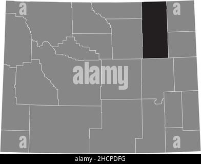 Schwarz markierte Standortkarte des Campbell County in grauer Verwaltungskarte des Bundesstaates Wyoming, USA Stock Vektor