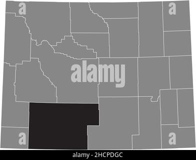 Schwarz markierte Standortkarte des Sweetwater County in grauer Verwaltungskarte des Bundesstaates Wyoming, USA Stock Vektor