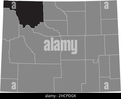 Schwarz markierte Lagekarte des Park County in grauer Verwaltungskarte des Bundesstaates Wyoming, USA Stock Vektor