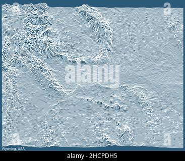 Topographische technische Zeichnung Reliefkarte des Bundesstaates Wyoming, USA mit weißen Konturlinien auf blauem Hintergrund Stock Vektor