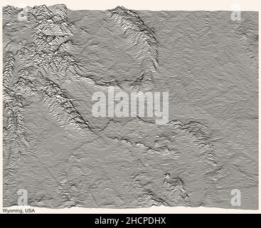 Topographische Reliefkarte des Bundesstaates Wyoming, USA mit schwarzen Konturlinien auf beigem Hintergrund Stock Vektor