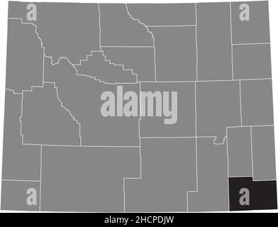 Schwarz markierte Standortkarte des Laramie County in grauer Verwaltungskarte des Bundesstaates Wyoming, USA Stock Vektor