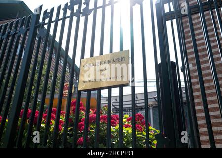 Niederlande, Den Haag, 2021-07-20. Falun Gong Kundgebung vor der chinesischen Botschaft in den Niederlanden. Bericht über den Qigong-inspirierten spirituellen m Stockfoto