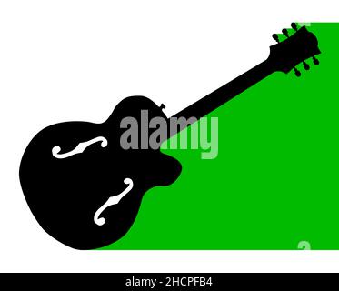 Eine typische Country- und Westerngitarre in schwarzer Silhouette über einem weißen und grünen Schattenhintergrund Stockfoto