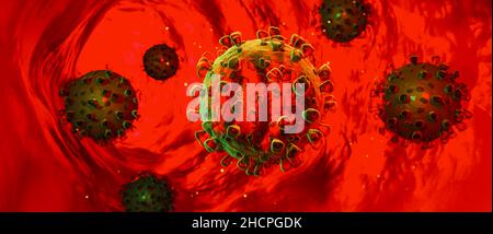 China Pathogen Respiratory Coronavirus 2019-ncov Grippe Ausbruch. Mikroskopische Ansicht von schwimmenden Grippevirus-Zellen. Gefährliches asiatisches ncov-Coronavirus, Stockfoto