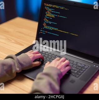 Frau codiert auf dem Laptop Stockfoto
