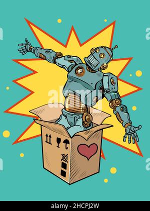 Roboter mechanische Spielzeug Box valentine Überraschung Gruß, Liebe Romantik Stock Vektor
