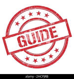 LEITTEXT auf rotem runden Vintage-Gummistempel geschrieben. Stockfoto