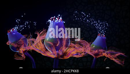 Alien Rainbow Flowers Close View 3D Render Stockfoto
