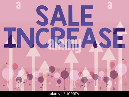Handschrift Text Verkaufssteigerung. Wort für durchschnittliches Umsatzvolumen hat zugenommen Steigerung der Erträge aus Leads Illustration eines langen Pfeils fließende Pfeile Stockfoto
