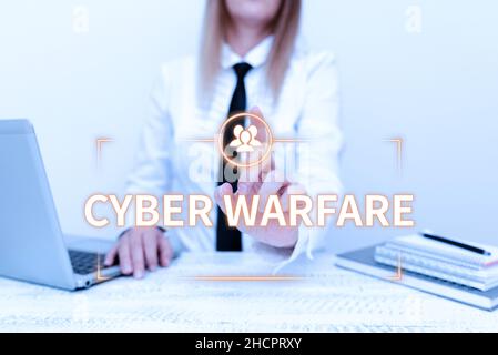 Konzeptionelle Darstellung Cyber Warfare. Business Approach Virtual war Hackers System attacks Digital Thief Stalker Teaching New Ideas and Designs, Abstract Stockfoto