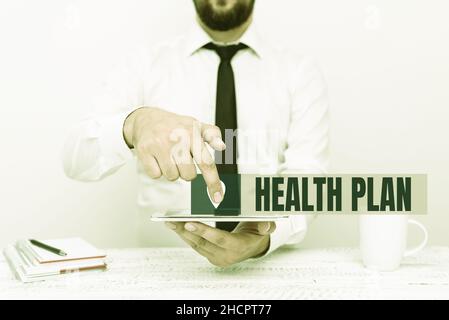 Inspiration zeigt Zeichen Gesundheitsplan. Internet-Konzept Art der Versicherung, die hohe Kosten medizinische Dienstleistungen präsentiert Kommunikationstechnik abdeckt Stockfoto