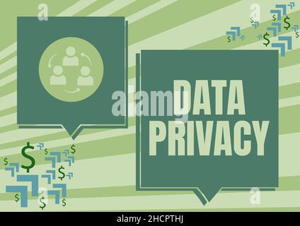 Handschrift Text Datenschutz. Business-Ansatz Internet-Sicherheit und digitaler Schutz der Website oder Landing Homepage zwei bunte Überlappungen Stockfoto