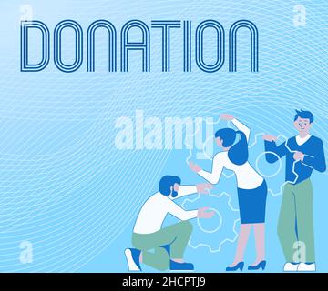 Spende von konzeptionellen Bildunterschriften. Geschäftsidee etwas, das einer Wohltätigkeitsorganisation gegeben wird, vor allem eine Geldsumme Illustration einer Group Holding Spur Gear Stockfoto