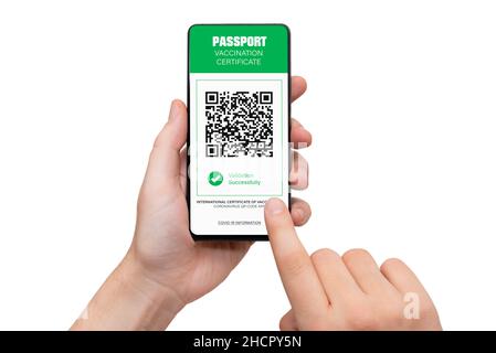 Digitale App für den Gesundheitspass auf dem Mobiltelefon. Internationale Impfbescheinigung Stockfoto