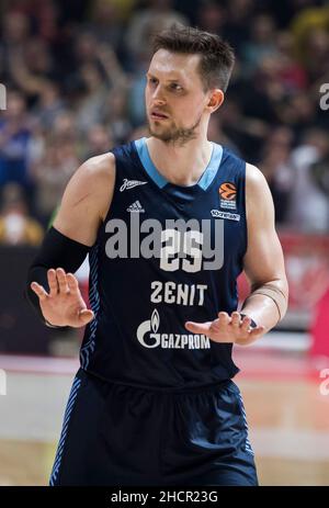 Belgrad, Serbien, 30th. Dezember 2021. Mateusz Ponitka von Zenit St. Petersburg Gesten während des Euroleague-Basketballspiels zwischen Crvena Zvezda mts Bekgrade und Zenit St. Petersburg in Belgrad. 30. Dezember 2021. Kredit: Nikola Krstic/Alamy Stockfoto