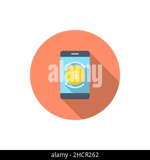 Online-Handel, Handy, Münze, flaches Design, langer Schatten Stock Vektor
