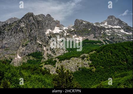 Theth-Nationalpark. Albanien. Eines der schönsten Reiseziele in Europa. Stockfoto