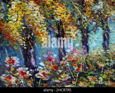 Kunst Malerei Ölfarbe multiplizieren Blumen im Garten , Weg aus thailand Stockfoto