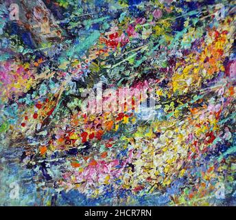 Kunst Malerei Ölfarbe multiplizieren Blumen im Garten , Weg aus thailand Stockfoto