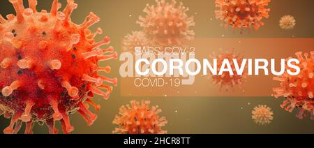 Coronavirus SARS-CoV-2 Covid-19 Konzept als Panorama-Header (3D Rendering) Stockfoto