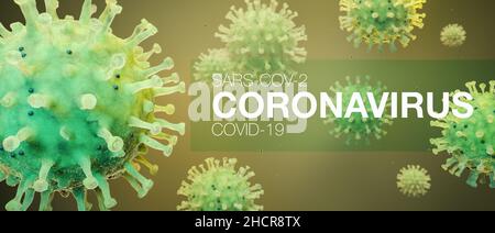 Coronavirus SARS-CoV-2 Covid-19 Konzept als Panorama-Header (3D Rendering) Stockfoto