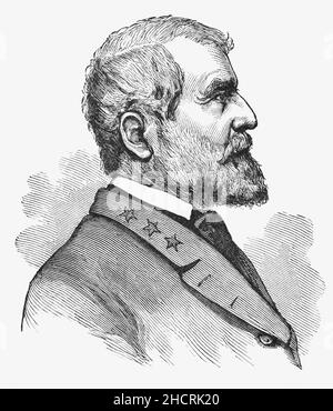 Ein 19th Porträt von Robert Edward Lee (1807-1870), AKA Onkel Robert und King of Spades, einem amerikanischen General der Konföderation, der am besten für seinen Dienst an den Konföderierten Staaten von Amerika während des amerikanischen Bürgerkrieges bekannt ist, während dessen er zum Gesamtkommandanten der Konföderierten Bundesstaaten-Armee ernannt wurde. Er führte die Armee von Nord-Virginia, die mächtigste Armee der Konföderation, von 1862 bis zu ihrer Kapitulation im Jahr 1865 an. Während des Krieges erwarb sich Lee einen soliden Ruf als erfahrener Taktiker, für den er von seinen Offizieren und Männern verehrt und von seinem Adver der Union Army respektiert und gefürchtet wurde Stockfoto